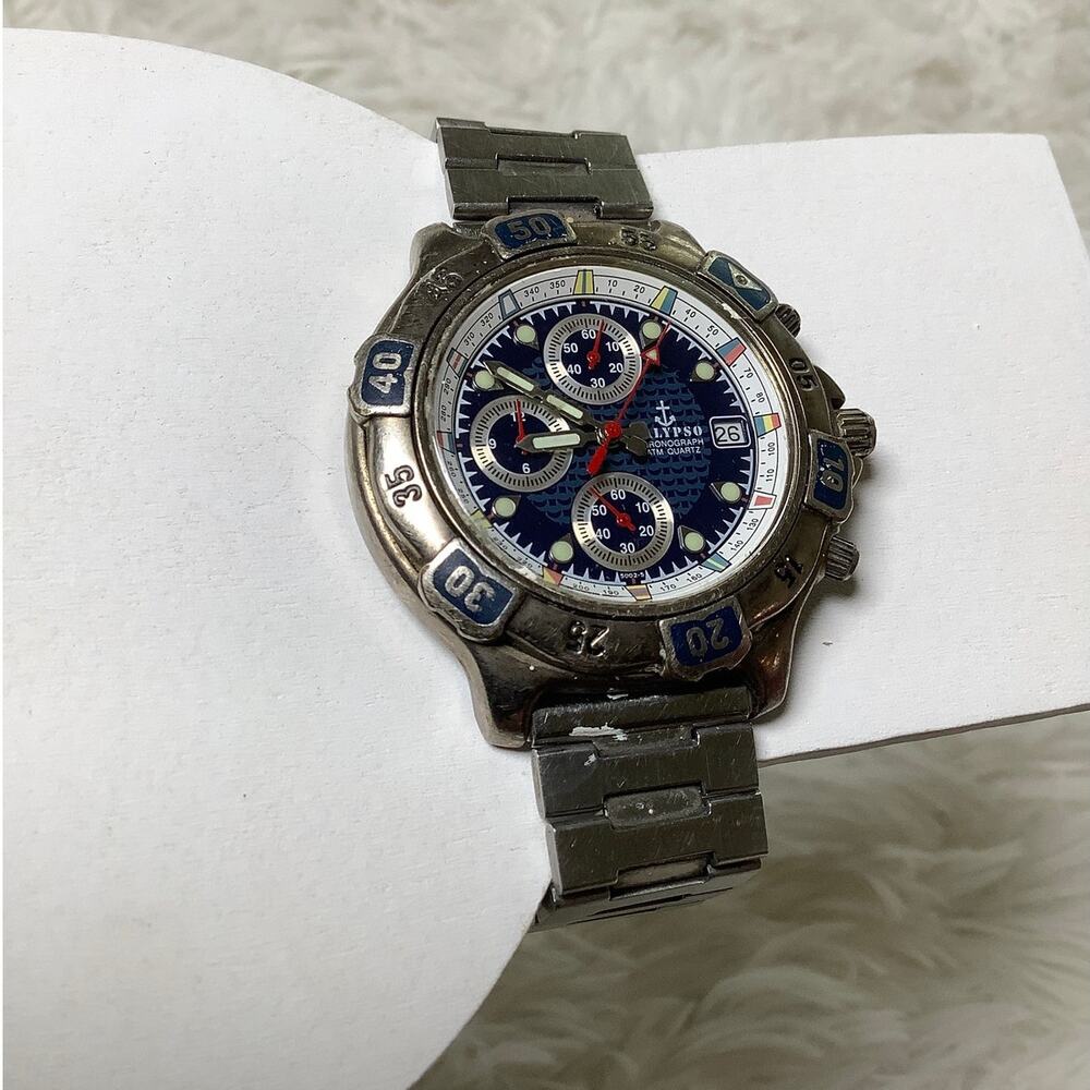 Calypso Men’s Stainless Steel Blue Dial Marine Sport Chronograph Watch A7-49